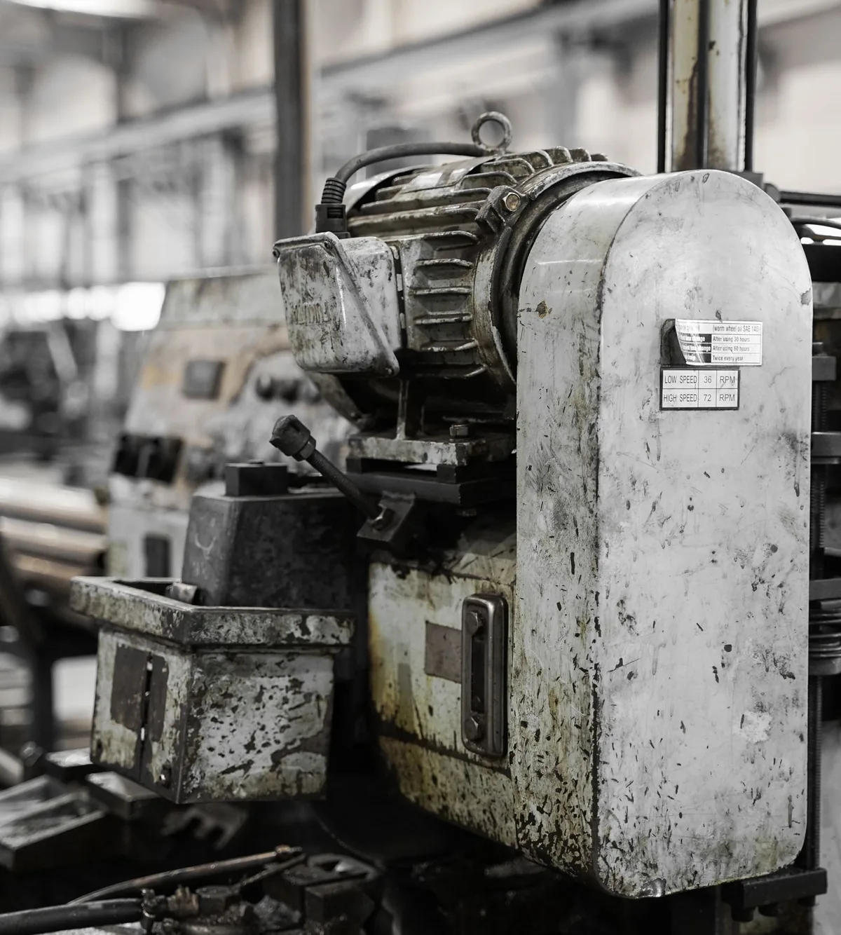 Greasy industrial machinery in a factory